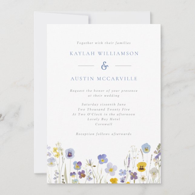 Blue & Yellow Wildflowers Wedding Invitation (Front)