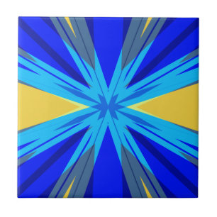 Blue Yellow Winter Christmas Xmas Star Starburst Tile