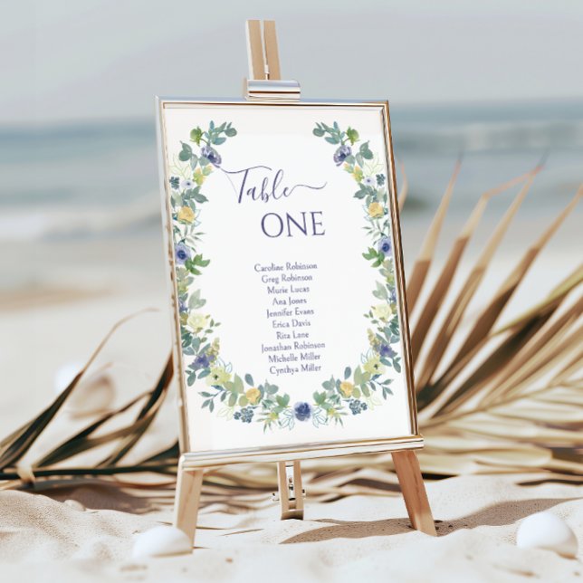 Blue yelow floral wreath bohemian garden wedding invitation (Creator Uploaded)