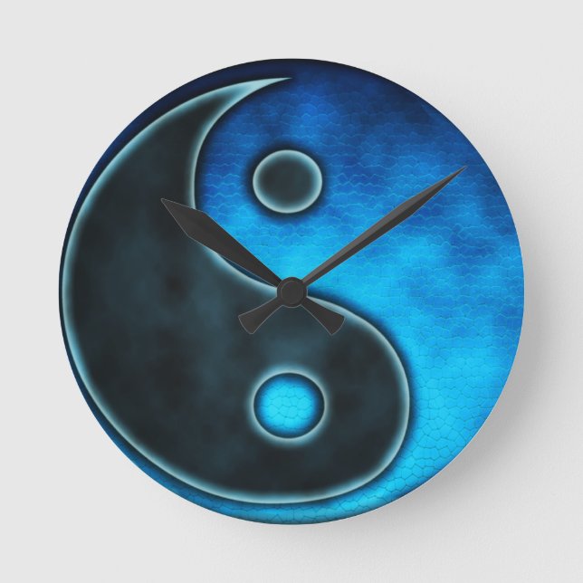 Blue Yin Yang Symbol Round Clock (Front)