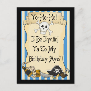 Blue Yo Ho Ho Pirate Birthday Invites