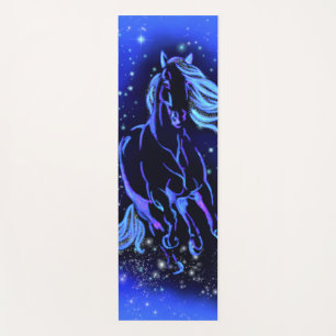 Blue Yoga Mat Horse Running At Starry Night 