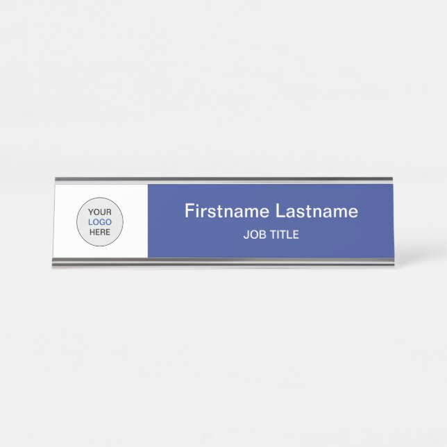 Blue Your Logo Modern Desk Name Plate (Front)