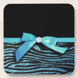 Blue Zebra and ribbon bow graphic Coaster