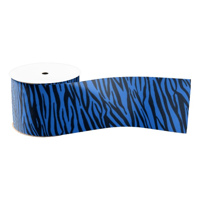 Blue Zebra Animal Print Ribbon Grosgrain Ribbon (Spool)