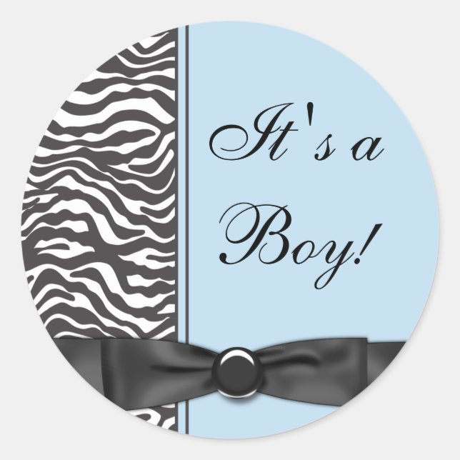 Blue Zebra Baby Boy Shower Stickers (Front)