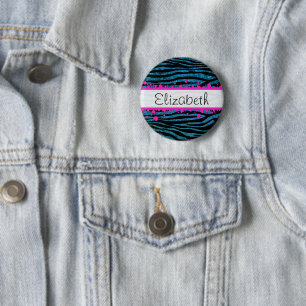 Blue Zebra, Glitter Zebra, Zebra Print, Your Name 6 Cm Round Badge