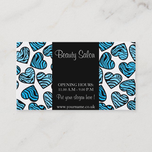 Blue Zebra Hearts Design Business Card (Front)
