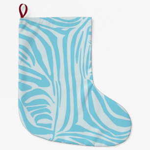 Blue Zebra Pattern Large Christmas Stocking