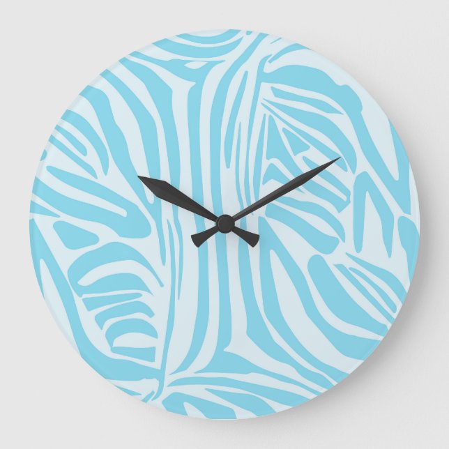 Blue Zebra Pattern Large Clock (Front)