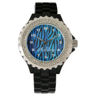 Blue Zebra Pattern Monogram Watch