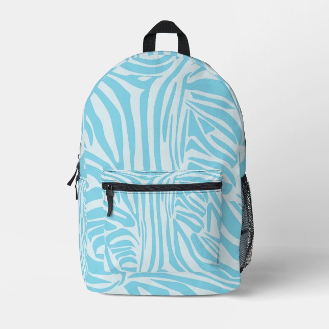 Blue Zebra Pattern Printed Backpack (Front)