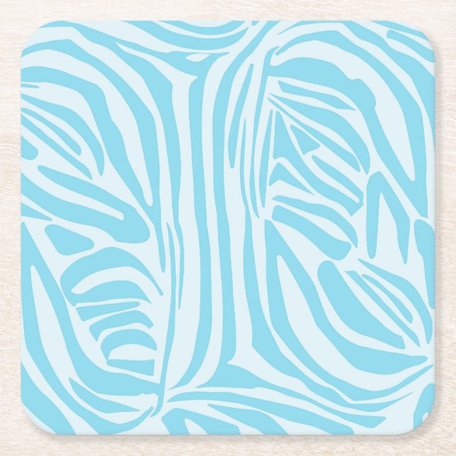 Blue Zebra Pattern Square Paper Coaster (Front)