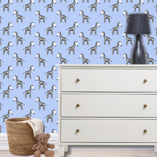 Blue Zebra pattern Wallpaper (Zebra wallpaper for boys blue bedroom, nursery or playroom.)