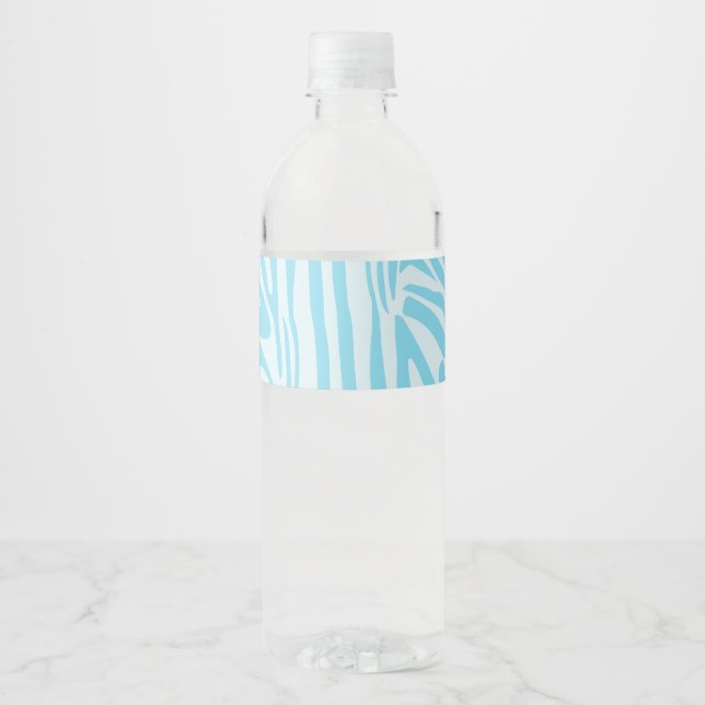 Blue Zebra Pattern Water Bottle Label (Front)