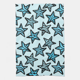 Blue zebra print stars tea towel