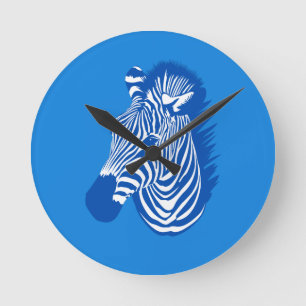 Blue Zebra Round Clock