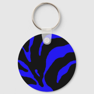 Blue Zebra Stripe Animal Print Key Ring