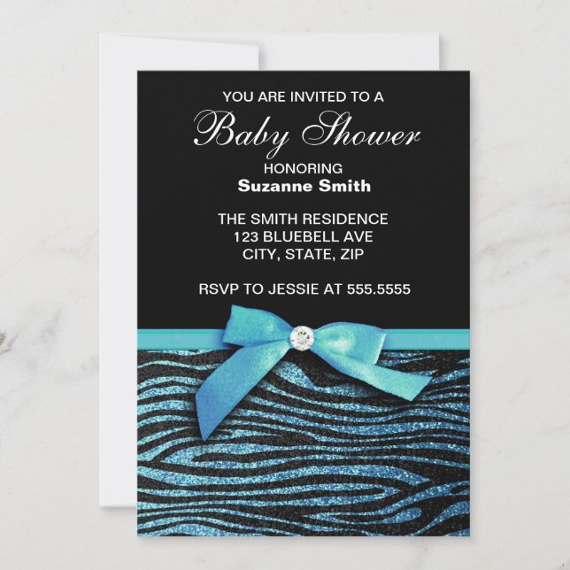 Blue Zebra stripe Boy Baby Shower invitation (Front)