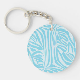 Blue Zebra Stripe Pattern Key Ring