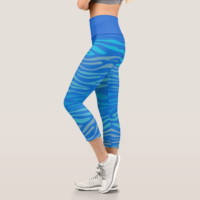 Blue Zebra Stripes Capri Leggings (Left)