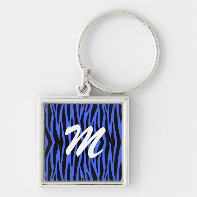 Blue Zebra Stripes Key Chain (Front)