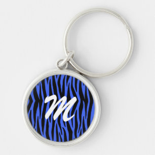 Blue Zebra Stripes Key Chain