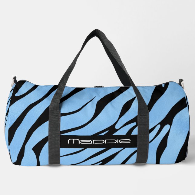 Blue Zebra Stripes Pattern  Duffle Bag (Front)