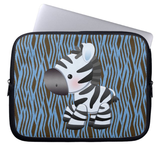 Blue Zebra & Texture Animal Print Laptop Sleeve (Front)