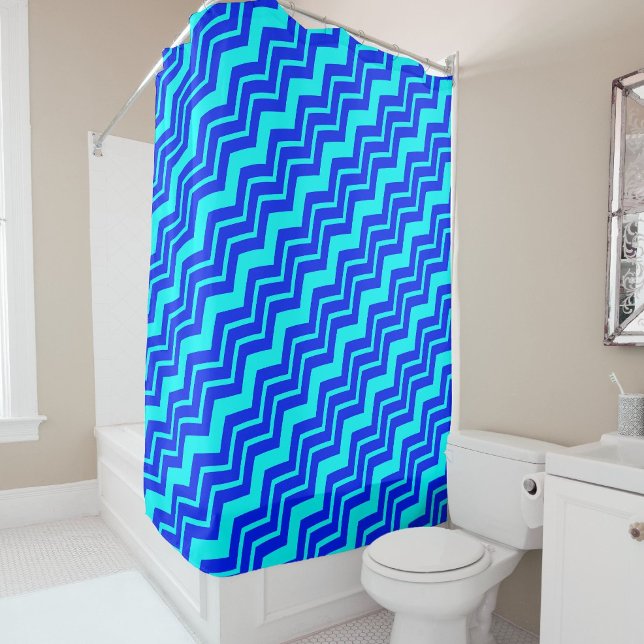 Blue Zig Zag Chevron Pattern Design  Shower Curtain (Creator Uploaded)