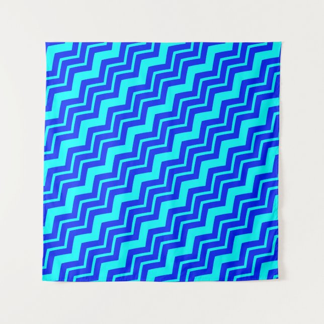 Blue Zig Zag Chevron Pattern Design  Tapestry (Front)