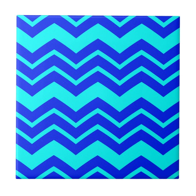 Blue Zig Zag Chevron Pattern Design  Tile (Front)