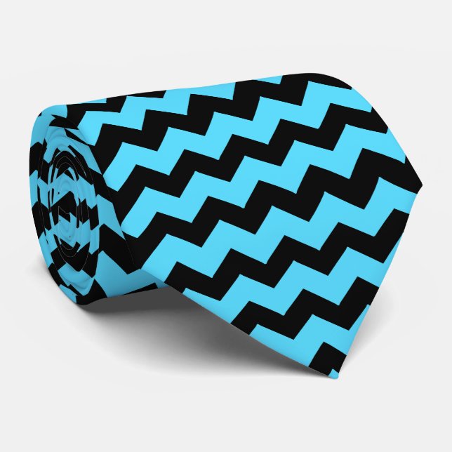 Blue Zig Zag Stripe Any Colour Background Tie (Rolled)
