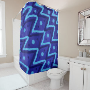 Blue Zig Zags Dots Funky Pattern Shower Curtain
