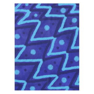 Blue Zig Zags Dots Funky Pattern Tablecloth