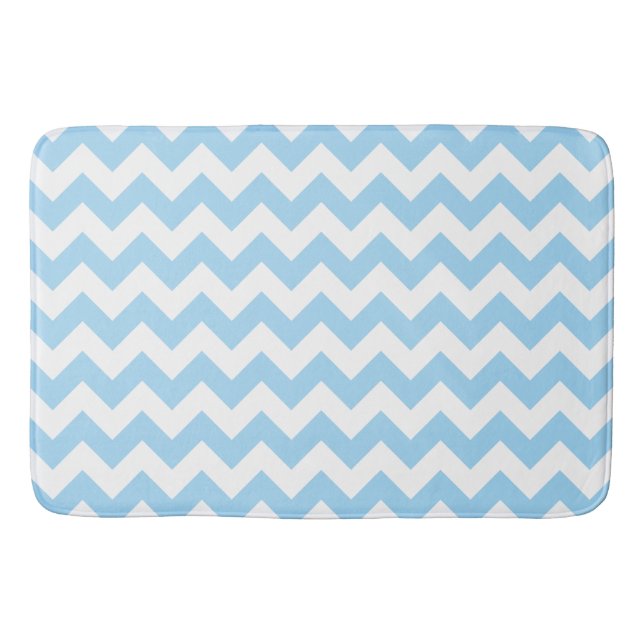Blue Zigzag, Blue Chevron, Geometric Pattern Bath Mat (Front)