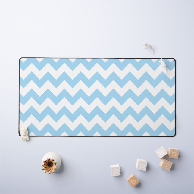 Blue Zigzag, Blue Chevron, Geometric Pattern Desk Mat (Kids Table)