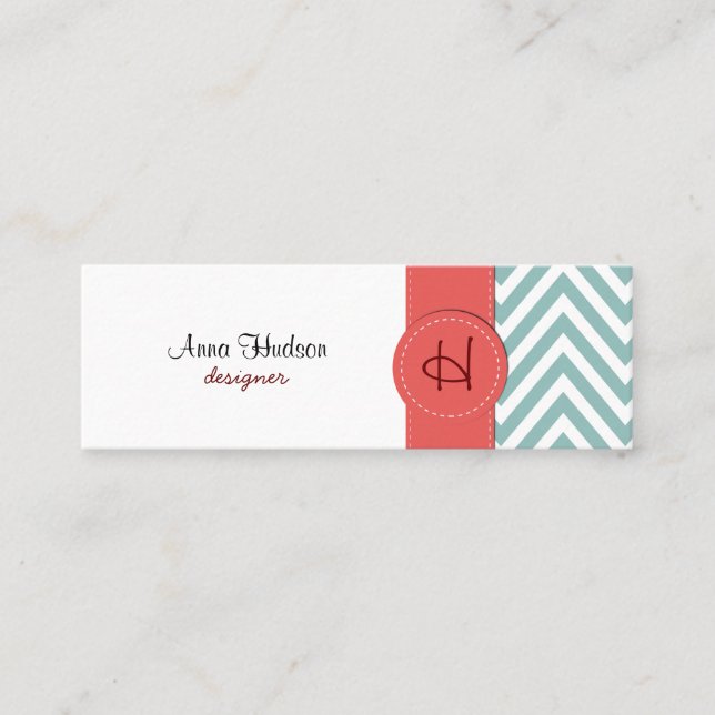 Blue Zigzag, Blue Chevron, Geometric Pattern Mini Business Card (Front)