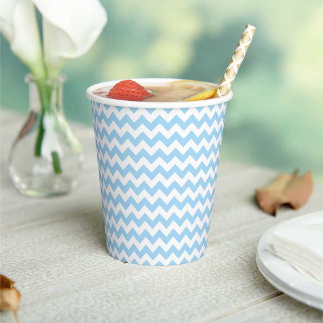 Blue Zigzag, Blue Chevron, Geometric Pattern Paper Cups (Insitu)