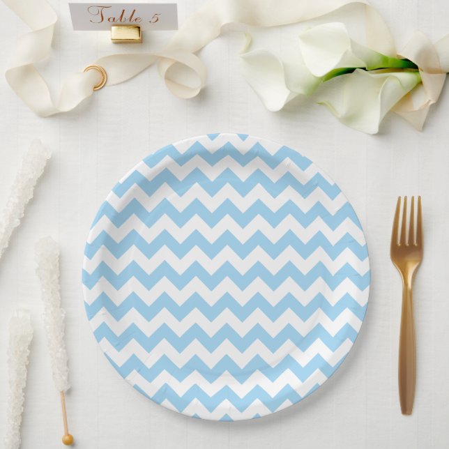Blue Zigzag, Blue Chevron, Geometric Pattern Paper Plate (Wedding)