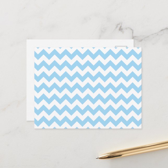 Blue Zigzag, Blue Chevron, Geometric Pattern Postcard (Front/Back In Situ)