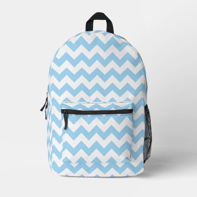 Blue Zigzag, Blue Chevron, Geometric Pattern Printed Backpack (Front)