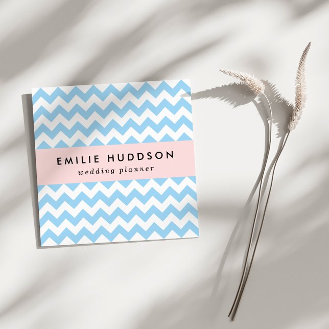 Blue Zigzag, Blue Chevron, Geometric Pattern Square Business Card (Creator Uploaded)