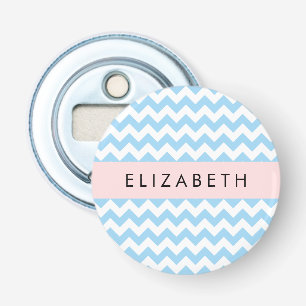 Blue Zigzag, Blue Chevron, Wave Pattern, Your Name Bottle Opener
