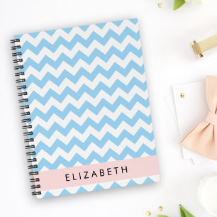 Blue Zigzag, Blue Chevron, Wave Pattern, Your Name Planner