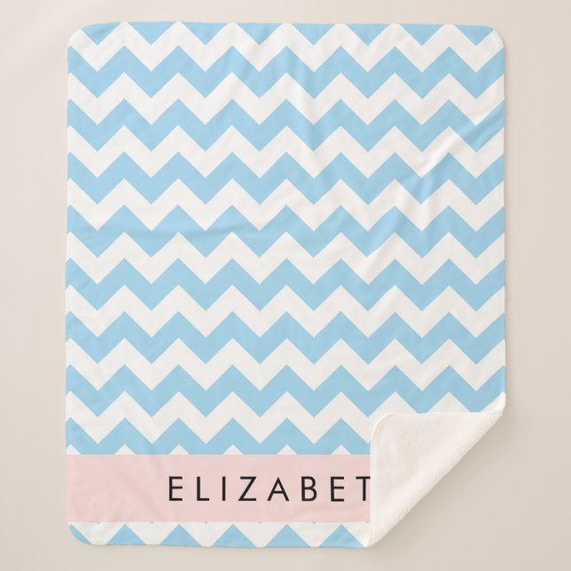 Blue Zigzag, Blue Chevron, Wave Pattern, Your Name Sherpa Blanket (Front)