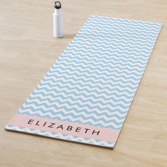 Blue Zigzag, Blue Chevron, Wave Pattern, Your Name Yoga Mat (In Situ)