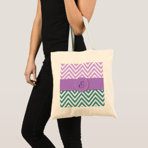 Blue Zigzag, Purple Zigzag, Chevron, Monogram Tote Bag