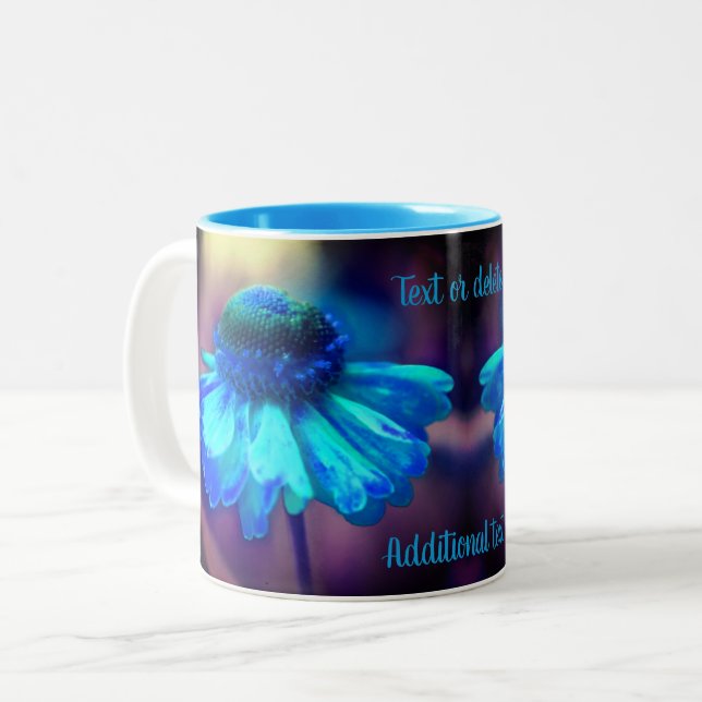 Blue Zinnia Flower Art Personalised Two-Tone Coffee Mug (Front Left)