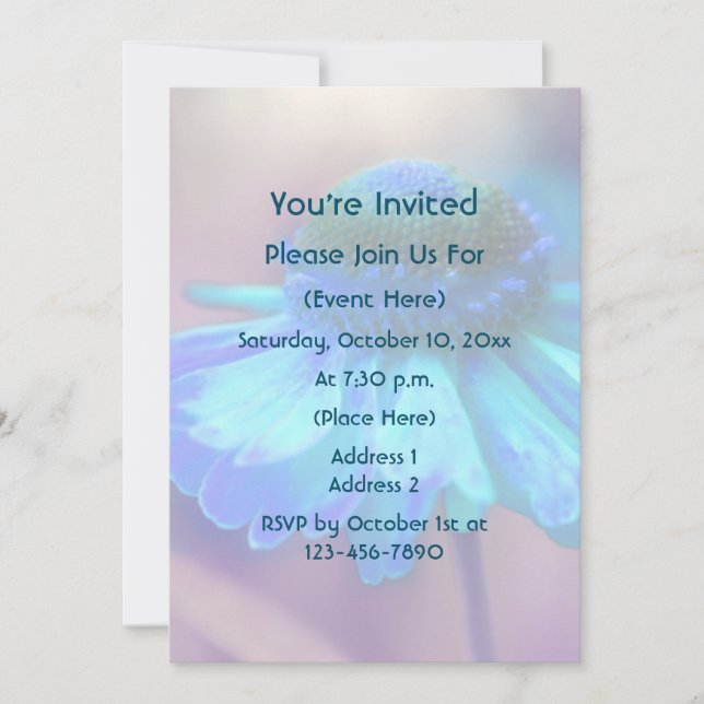 Blue Zinnia Flower   Invitation (Front)